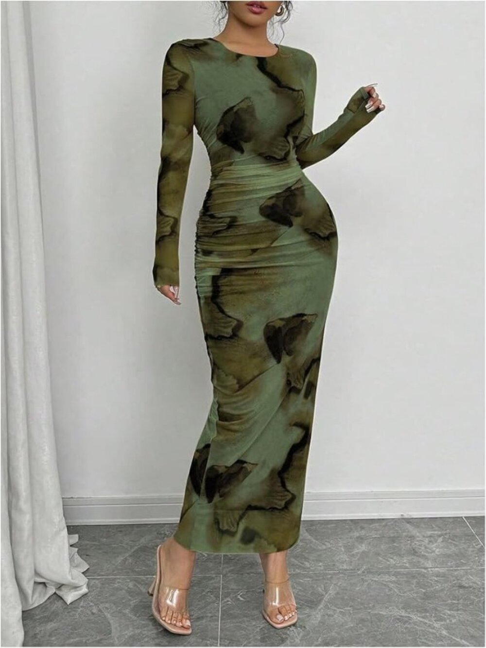 Milumia Women's Long Sleeve Bodycon Maxi Dress Mesh Wedding Guest Dresses